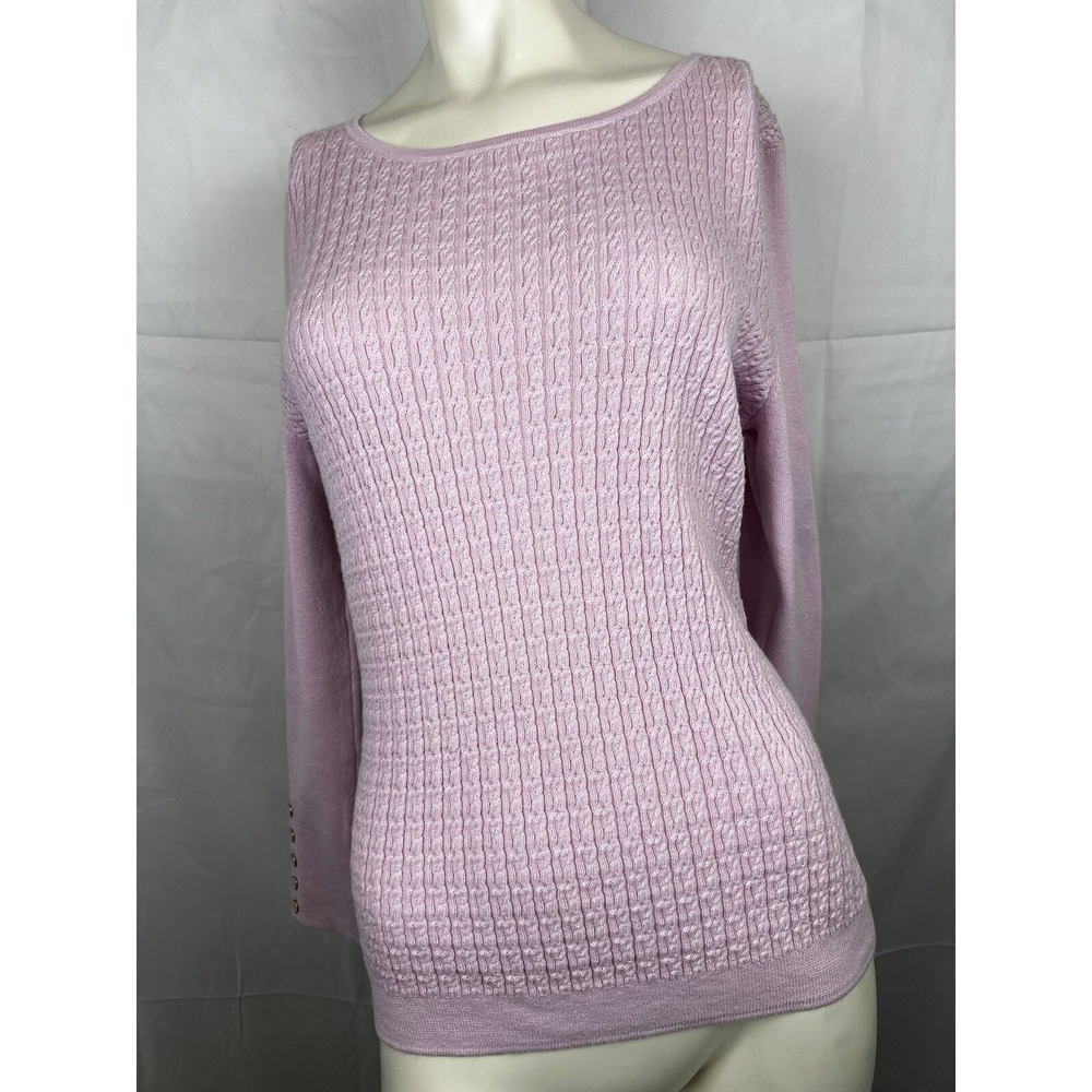 Talbots Sweater Button Sleeve Accents Cable Knit Pink Women's Petite MED PM